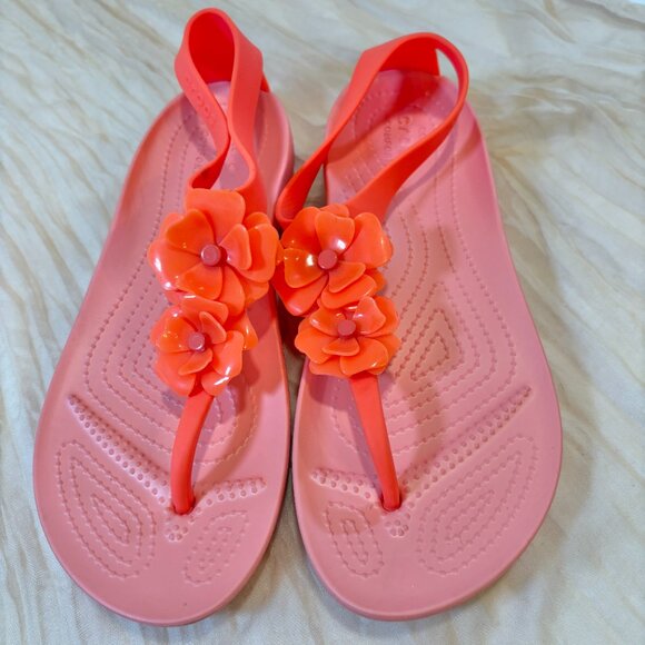 Crocs Women's Serena Embellish Sandal/flip Flops Bright Coral Pink Size 9 W - Picture 2 of 9